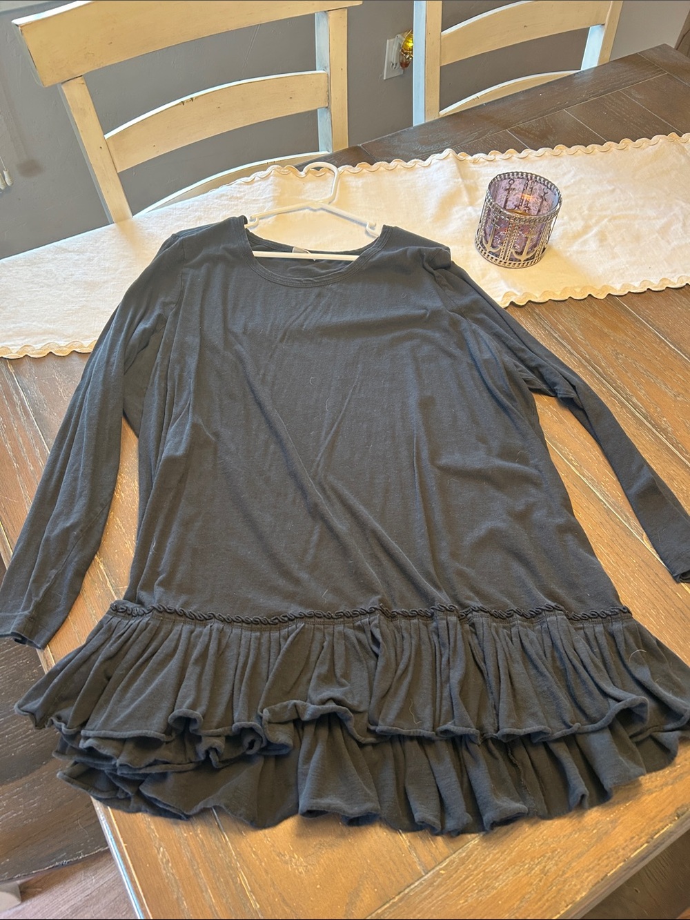 LOGO by Lori Goldstein Black Ruffle-Hem Tunic